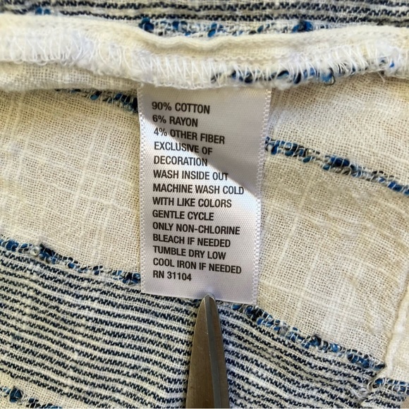 New Directions Embroidered Boho Split Neck Peasant Blouse Blue White Tassels XL - Picture 16 of 16